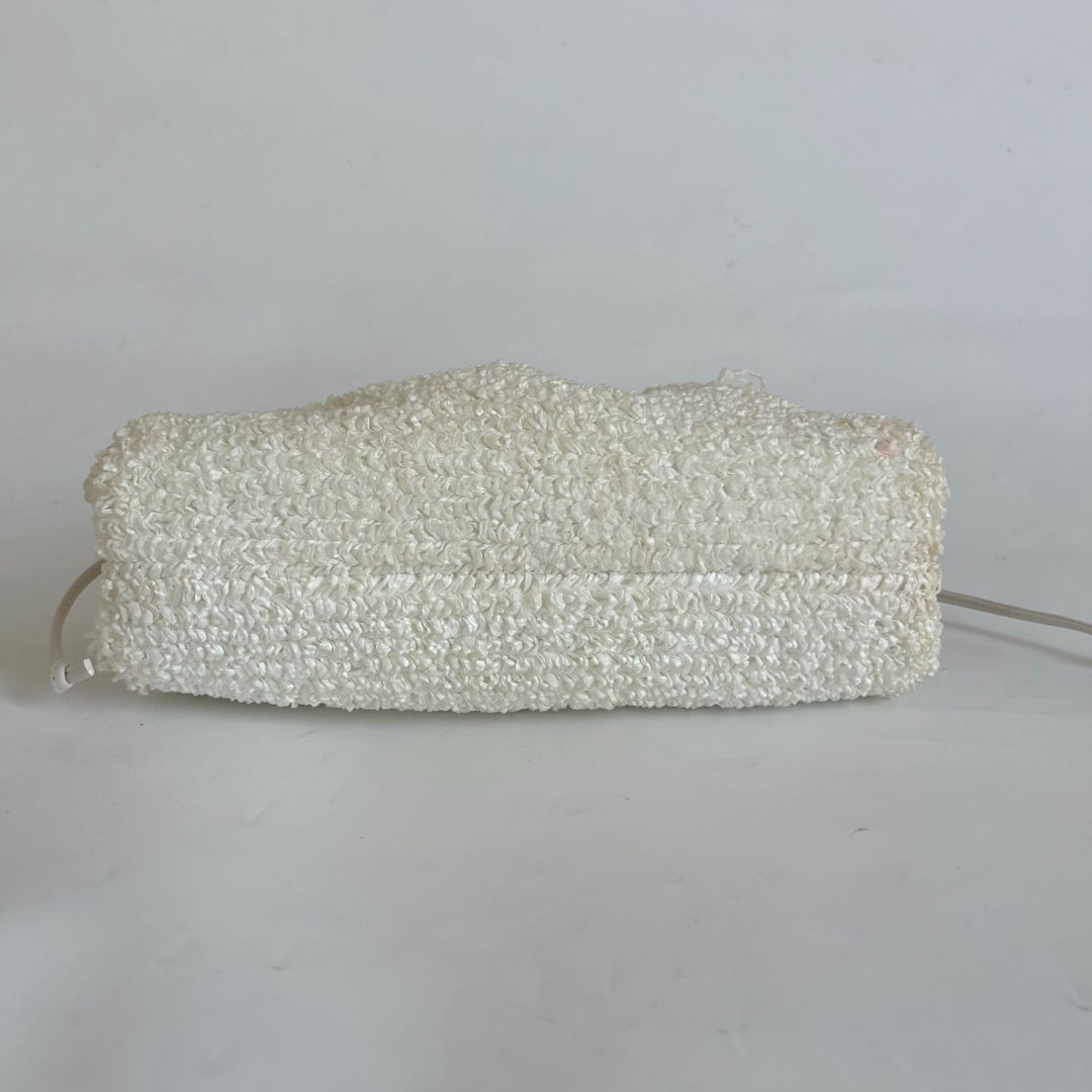 Bottega Veneta Mini Curly Raffia Pouch Clutch white Bag