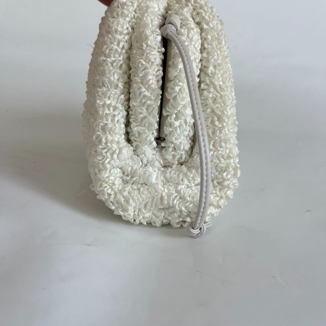 Bottega Veneta Mini Curly Raffia Pouch Clutch white Bag