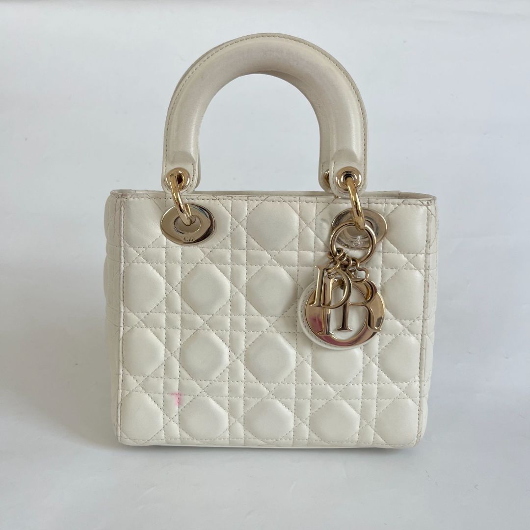 Dior Lady Dior Small White Leather Bag