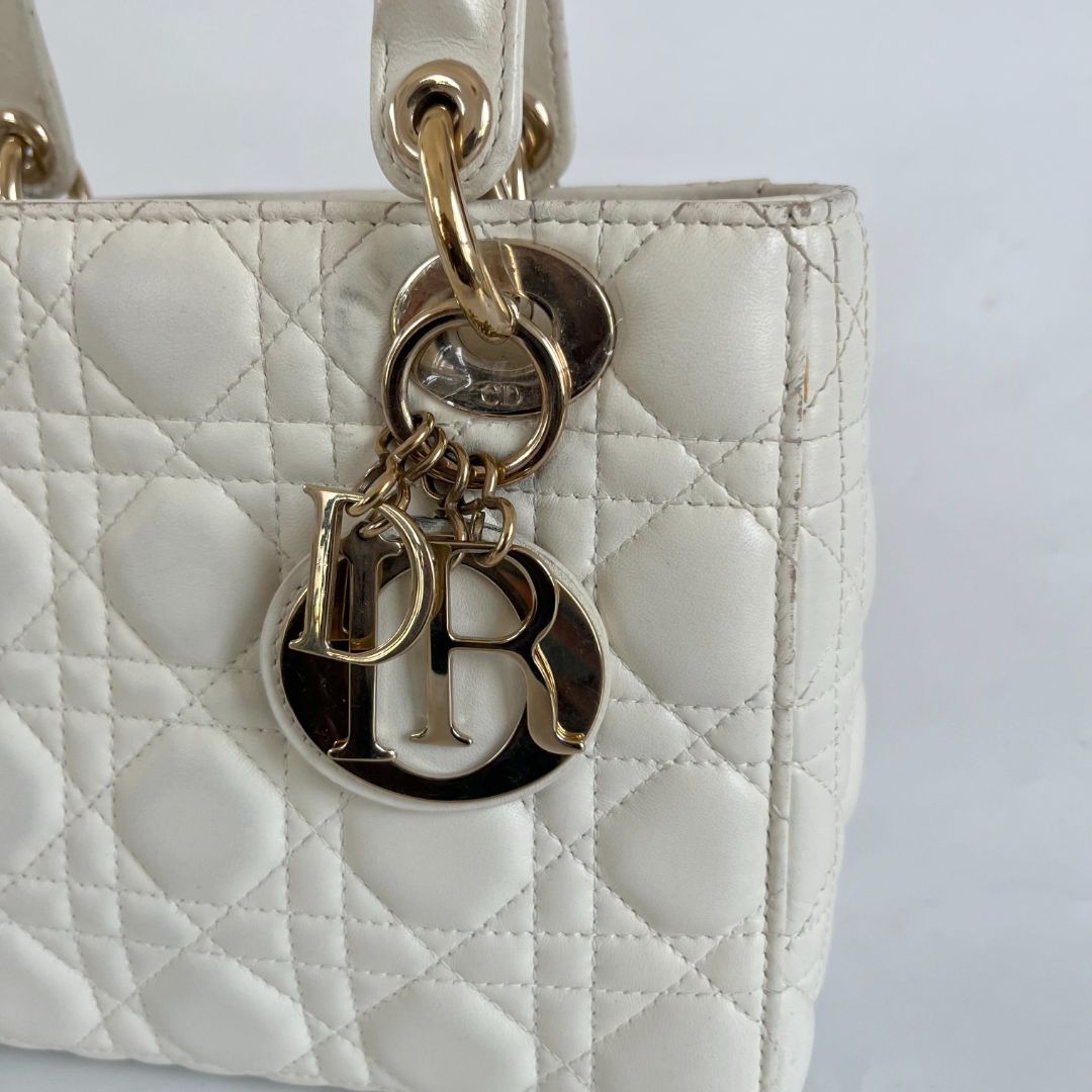 Dior Lady Dior Small White Leather Bag