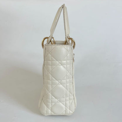 Dior Lady Dior Small White Leather Bag