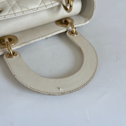 Dior Lady Dior Small White Leather Bag