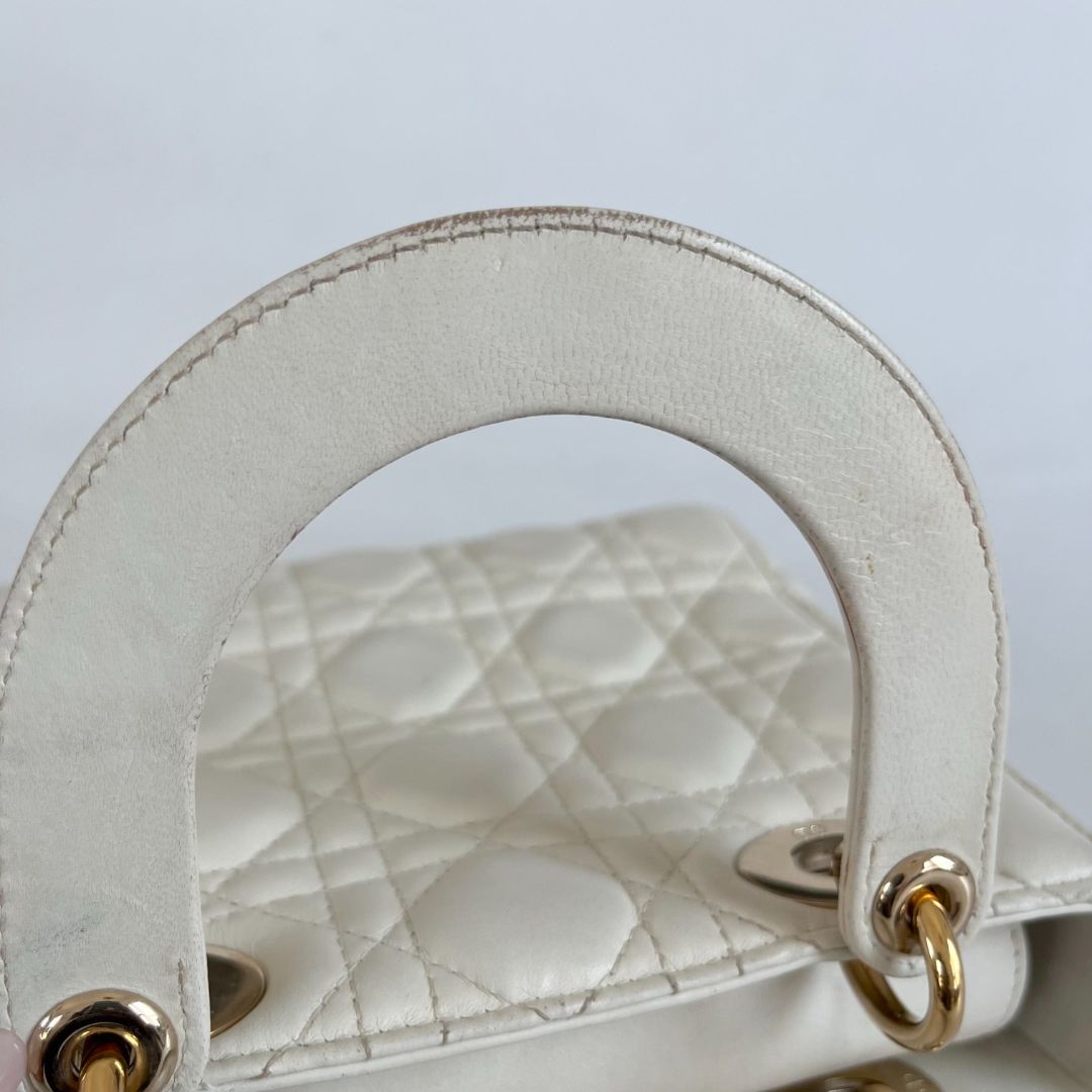 Dior Lady Dior Small White Leather Bag