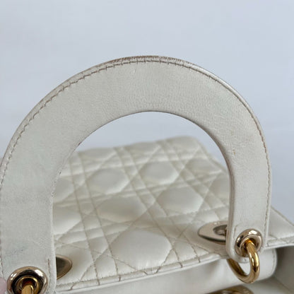 Dior Lady Dior Small White Leather Bag