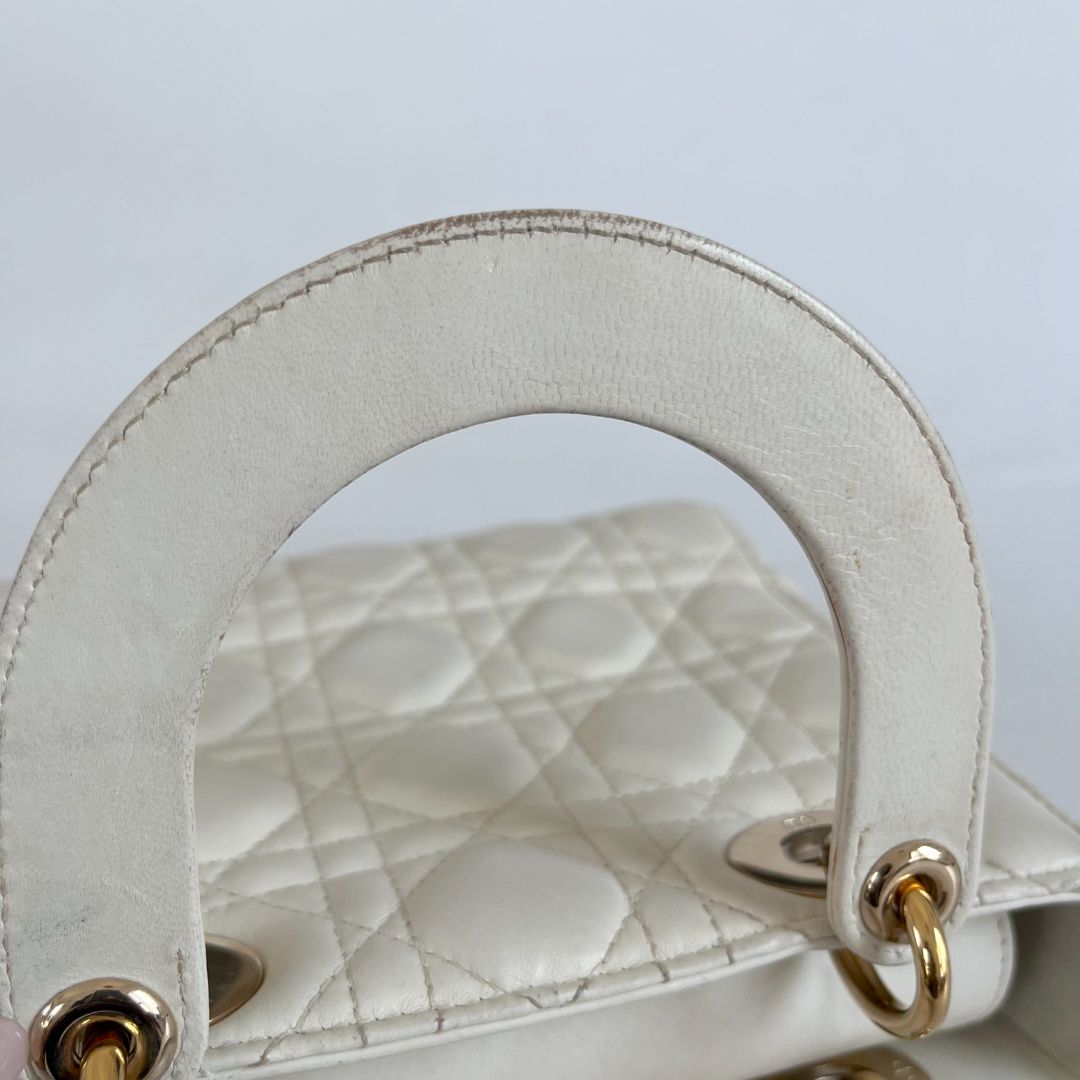 Dior Lady Dior Small White Leather Bag
