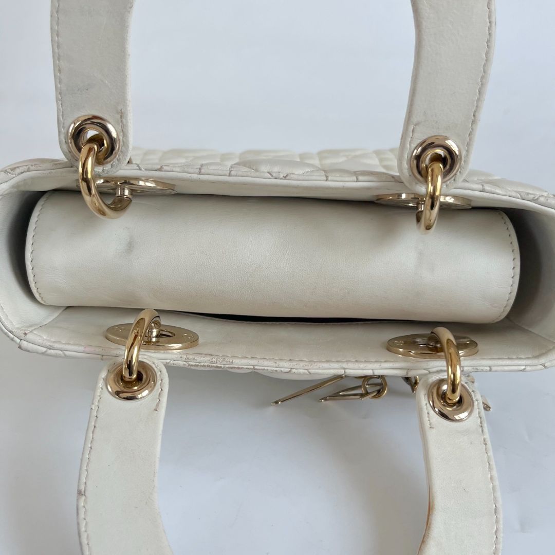 Dior Lady Dior Small White Leather Bag