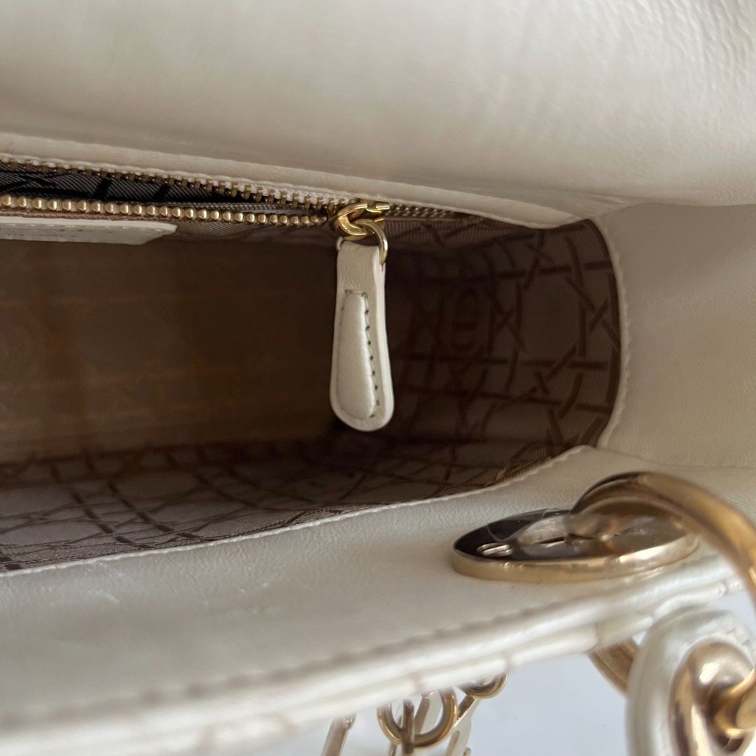 Dior Lady Dior Small White Leather Bag