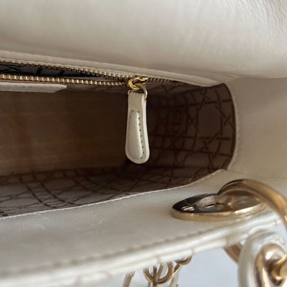 Dior Lady Dior Small White Leather Bag