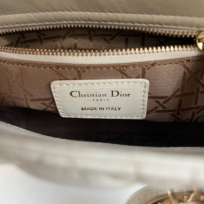 Dior Lady Dior Small White Leather Bag