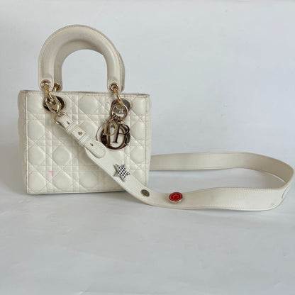 Dior Lady Dior Small White Leather Bag