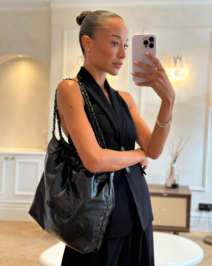 Chanel 22 Small Hobo Bag in Black Calfskin Leather with So Black Hardware