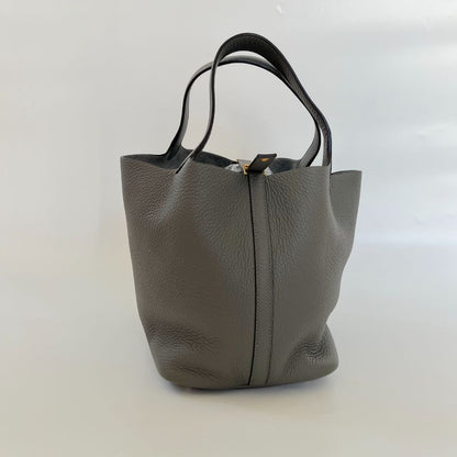 Hermes Picotin 22 Gris Meyer Bag with gold hardware