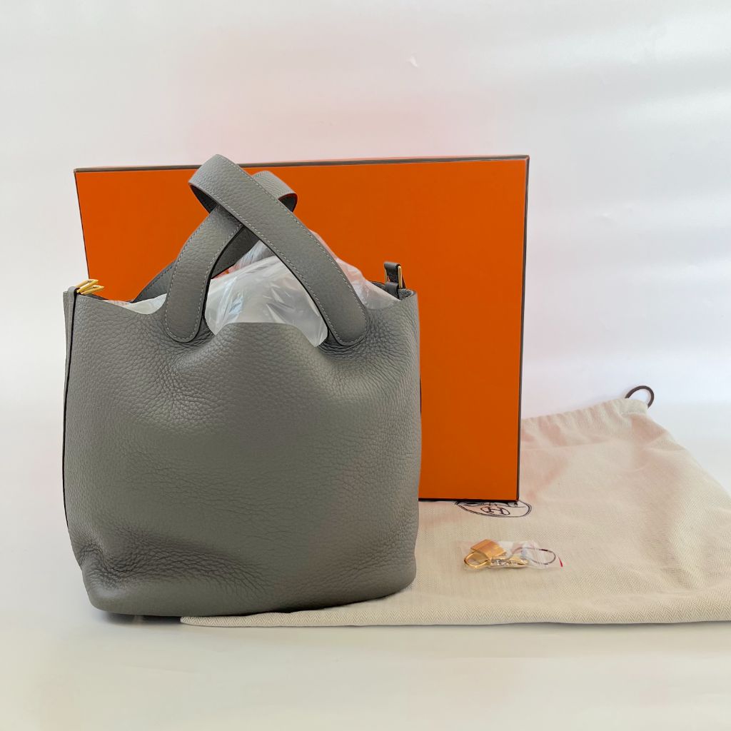 Hermes Picotin 22 Gris Meyer Bag with gold hardware