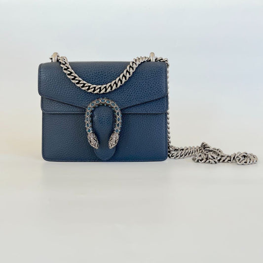 Gucci Navy Blue Leather Small Dionysus shoulder bag