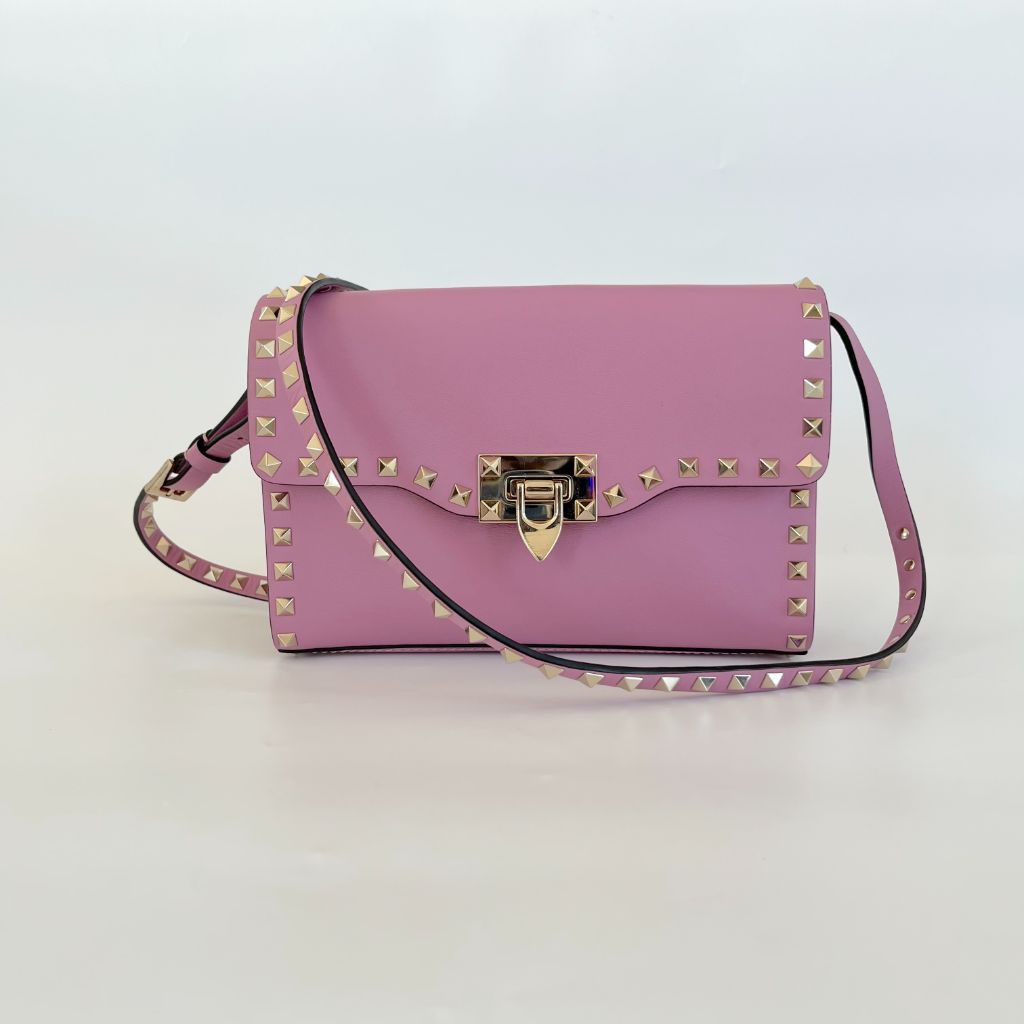 Valentino pink leather flap bag with rock studs
