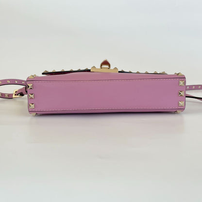 Valentino pink leather flap bag with rock studs
