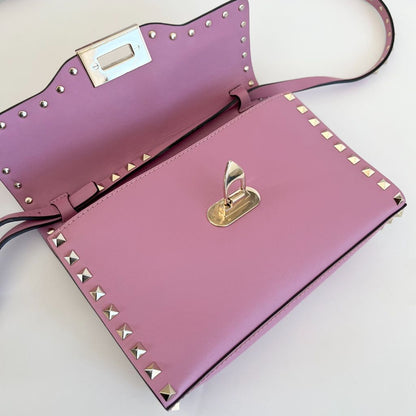 Valentino pink leather flap bag with rock studs