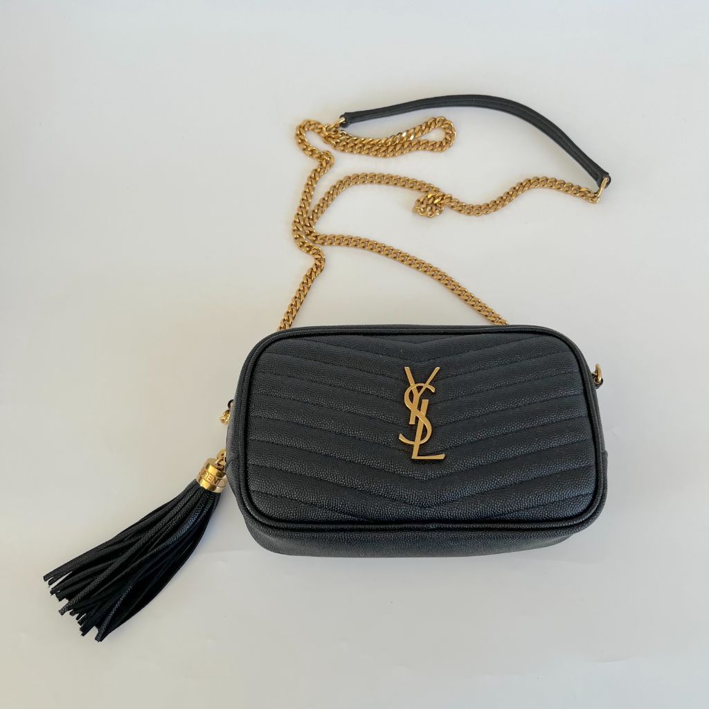 Saint Laurent Mini Lou Bag in Quilted Grain De Poudre Embossed Leather Bag