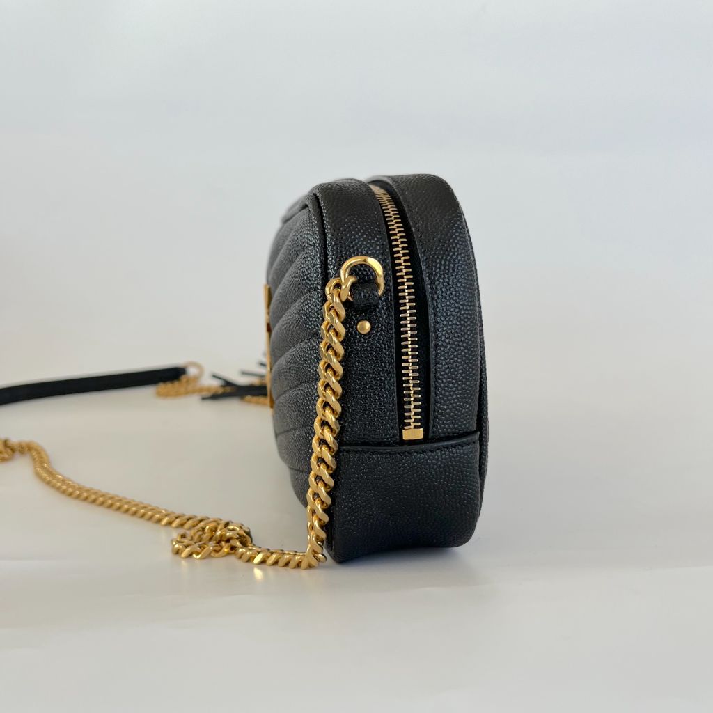 Saint Laurent Mini Lou Bag in Quilted Grain De Poudre Embossed Leather Bag