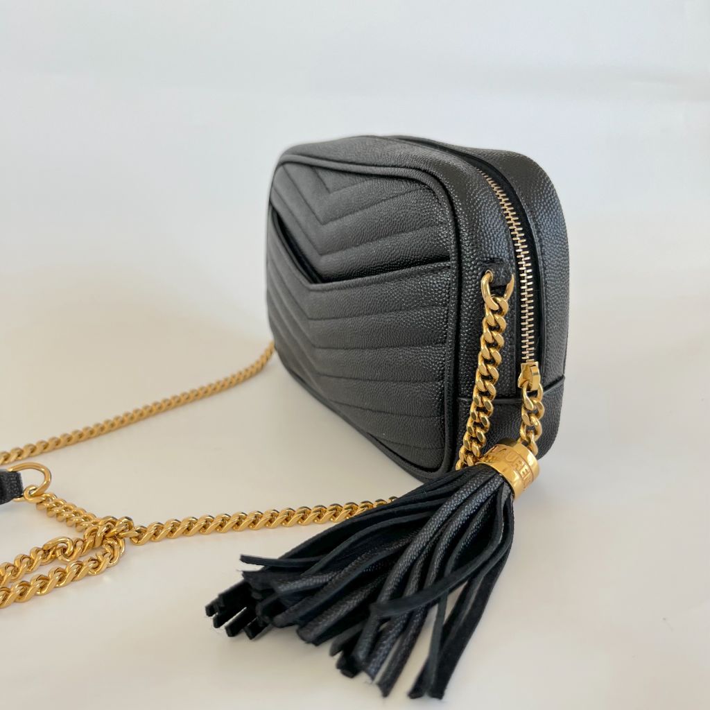 Saint Laurent Mini Lou Bag in Quilted Grain De Poudre Embossed Leather Bag