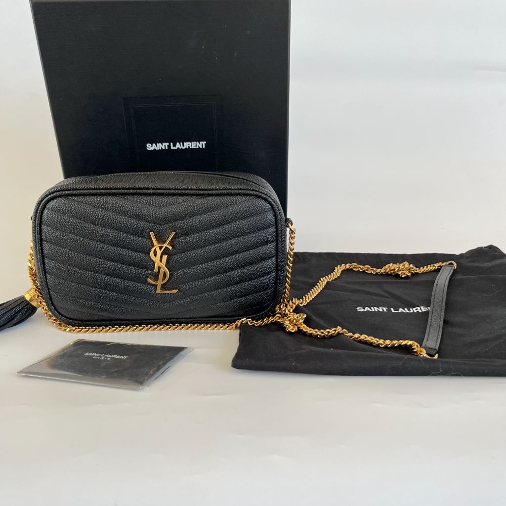 Saint Laurent Mini Lou Bag in Quilted Grain De Poudre Embossed Leather Bag