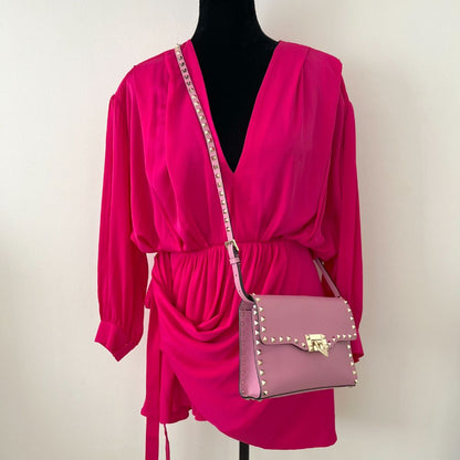 Valentino pink leather flap bag with rock studs