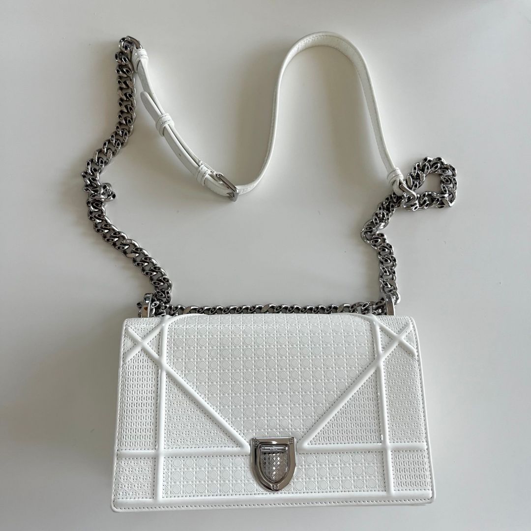 Dior Off White Micro Cannage Patent Leather Small Diorama Flap Bag