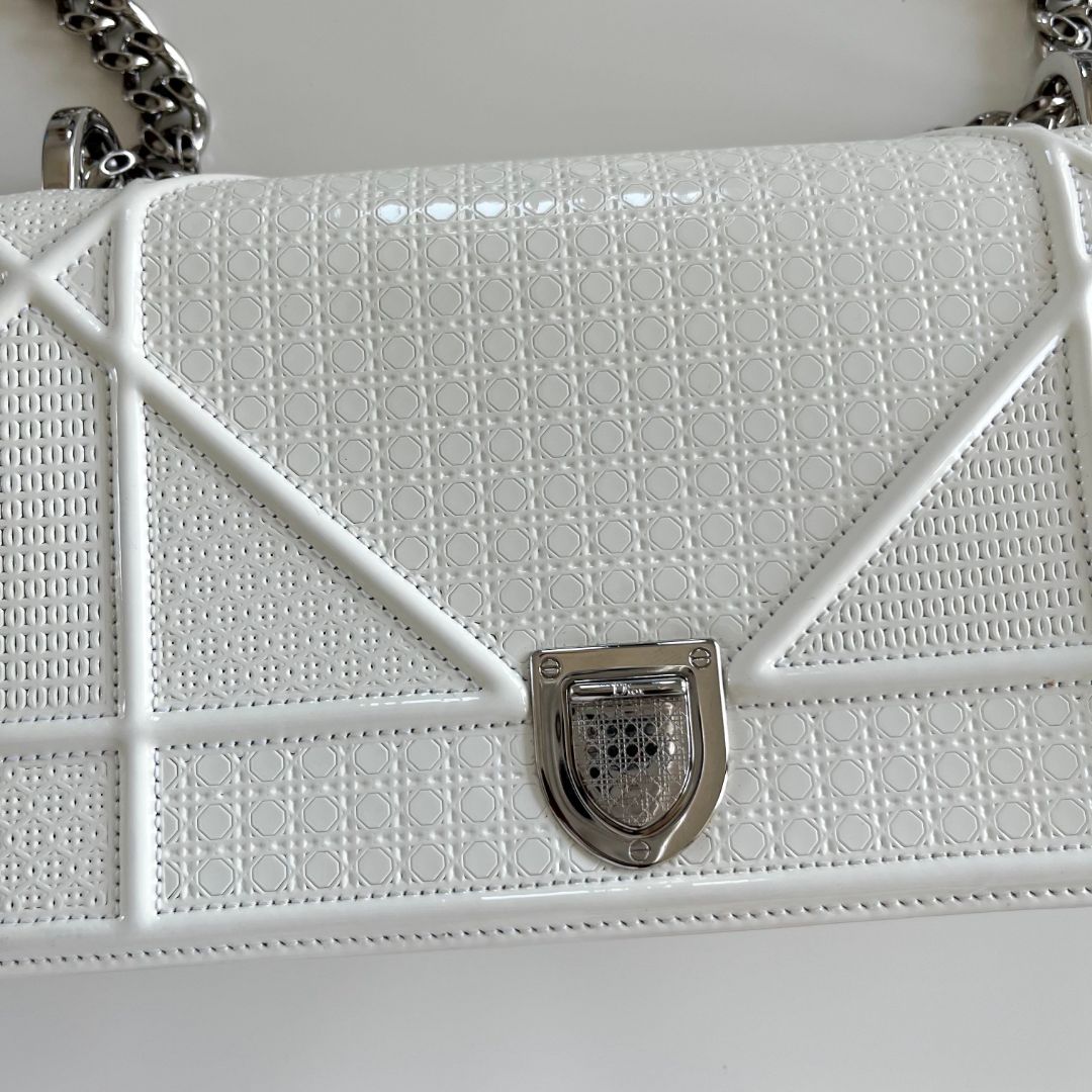 Dior Off White Micro Cannage Patent Leather Small Diorama Flap Bag