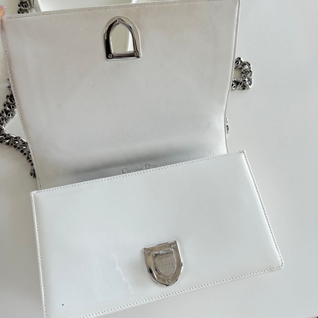 Dior Off White Micro Cannage Patent Leather Small Diorama Flap Bag