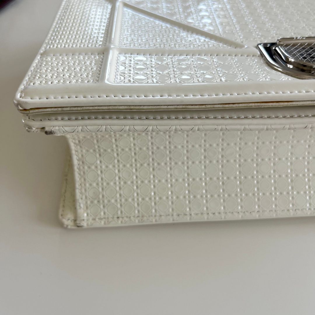 Dior Off White Micro Cannage Patent Leather Small Diorama Flap Bag