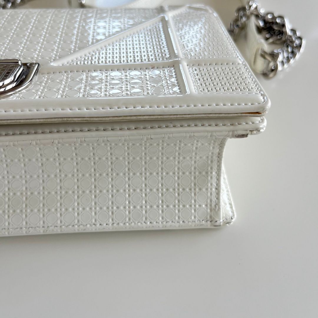 Dior Off White Micro Cannage Patent Leather Small Diorama Flap Bag