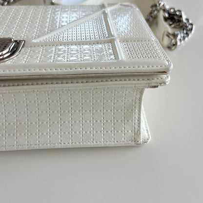 Dior Off White Micro Cannage Patent Leather Small Diorama Flap Bag