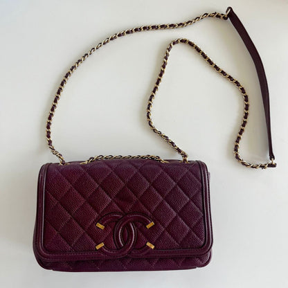 Chanel Burgundy CC Filigree Flap Small