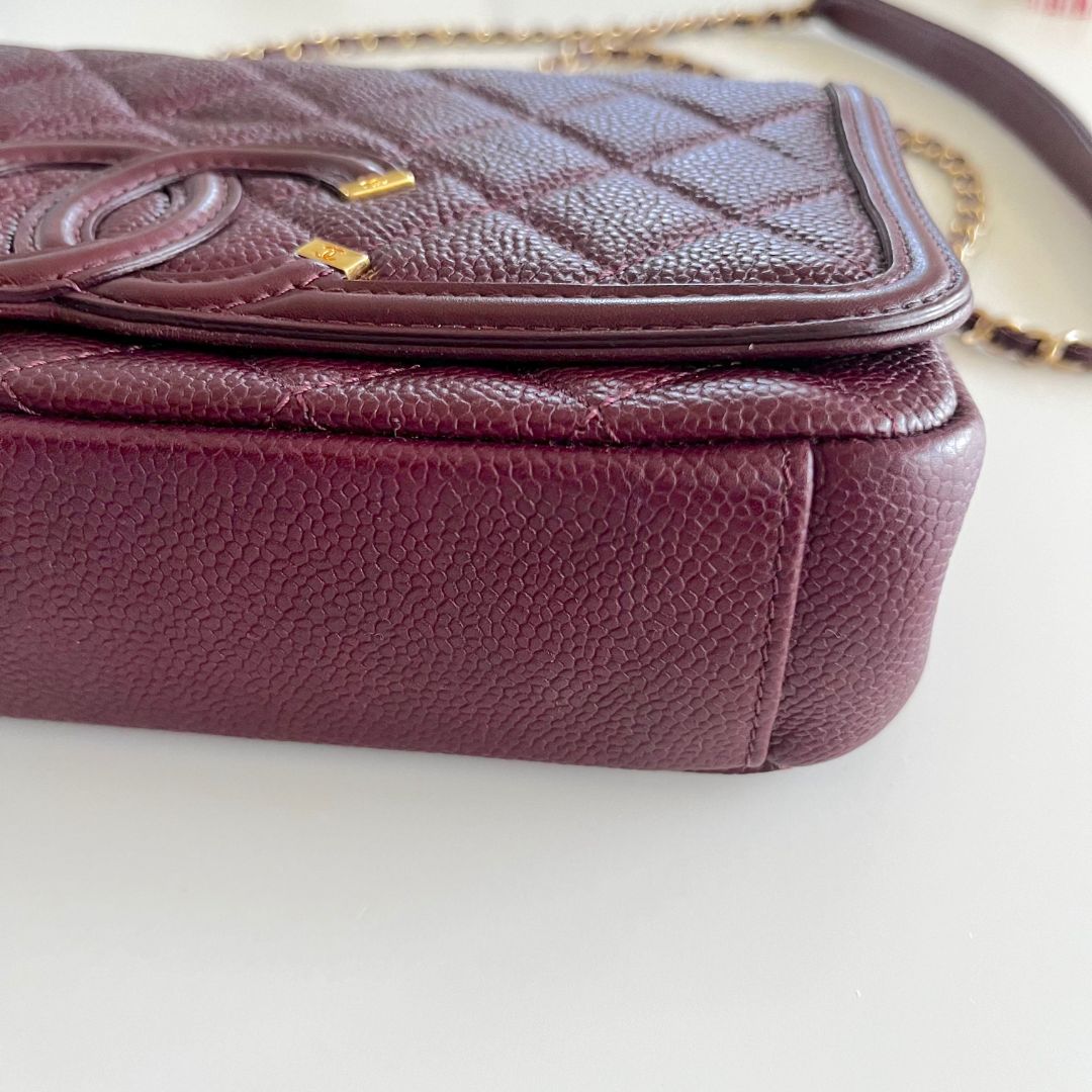 Chanel Burgundy CC Filigree Flap Small