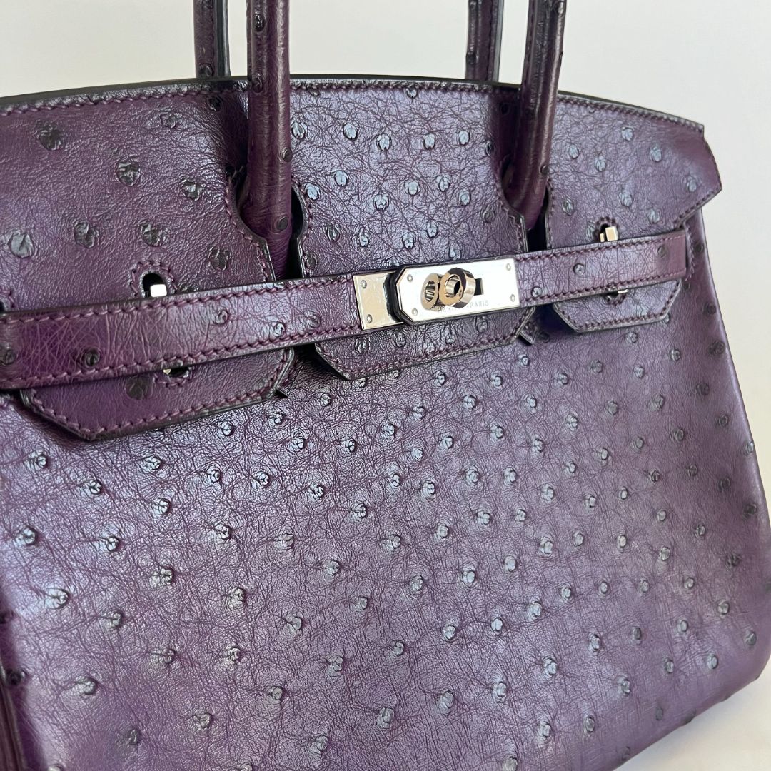 Hermès 30 Birkin Violet Ostrich Shoulder Bag