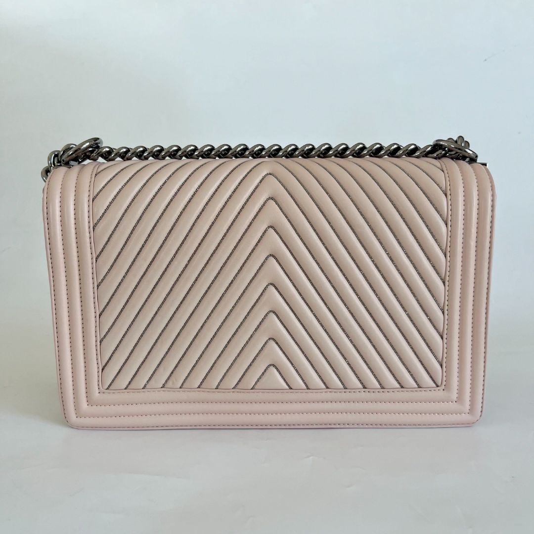 Chanel light pink chevron new medium flap bag w/ beaded detail