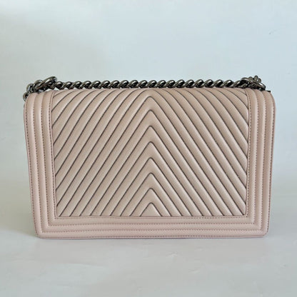 Chanel light pink chevron new medium flap bag w/ beaded detail