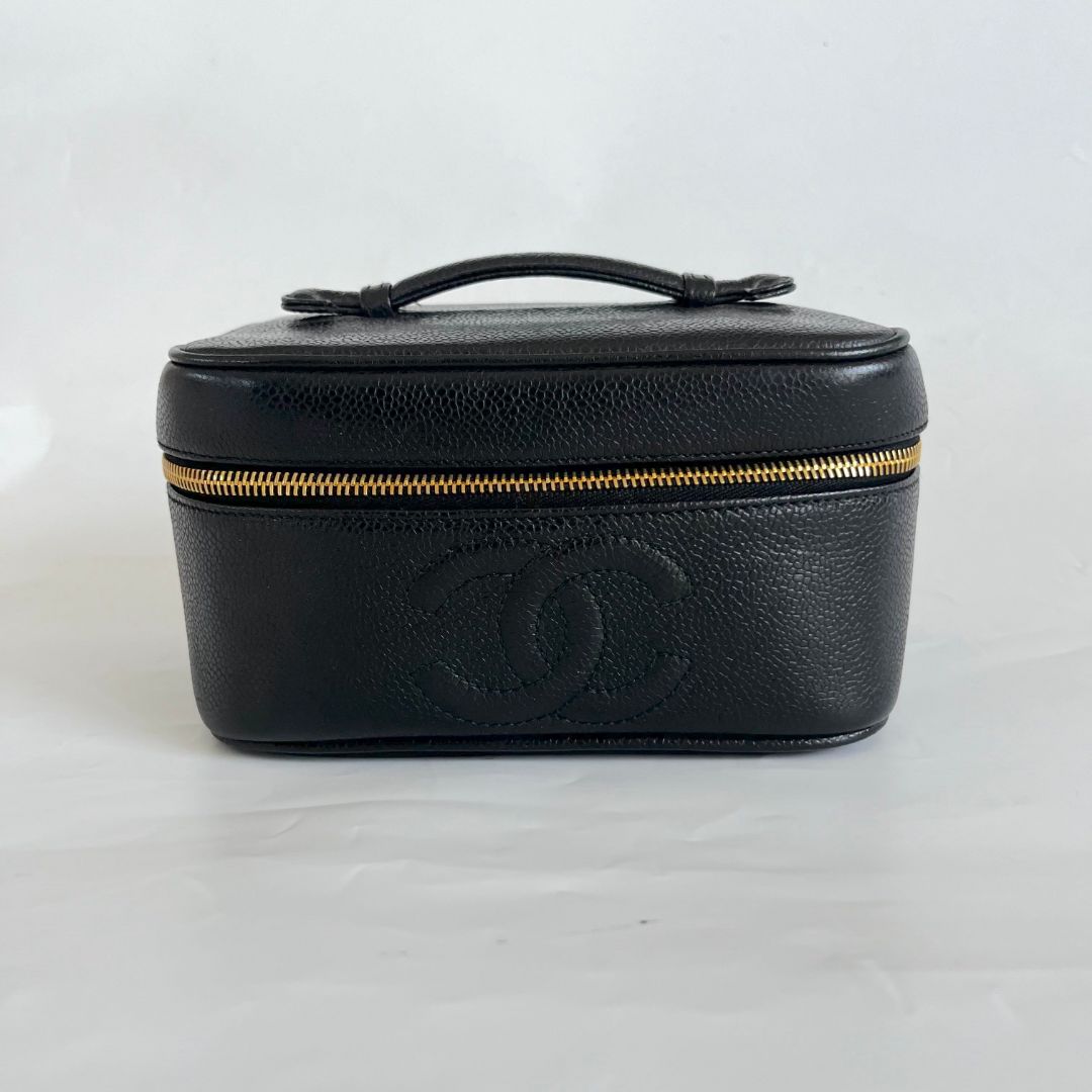 Chanel Black Caviar Leather Vanity Vintage Top Handle Bag
