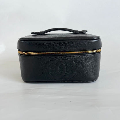 Chanel Black Caviar Leather Vanity Vintage Top Handle Bag