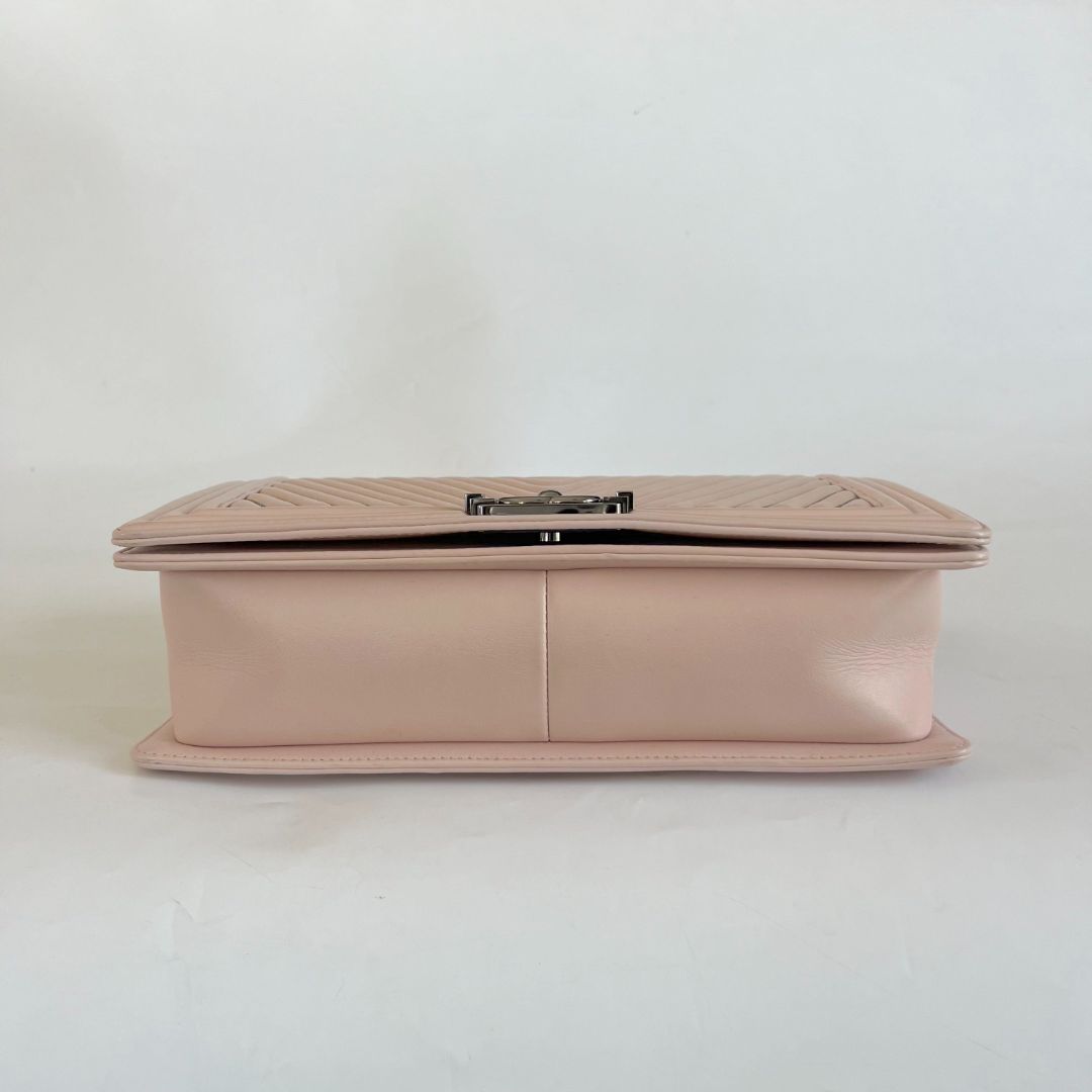 Chanel light pink chevron new medium flap bag w/ beaded detail