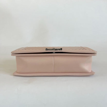 Chanel light pink chevron new medium flap bag w/ beaded detail