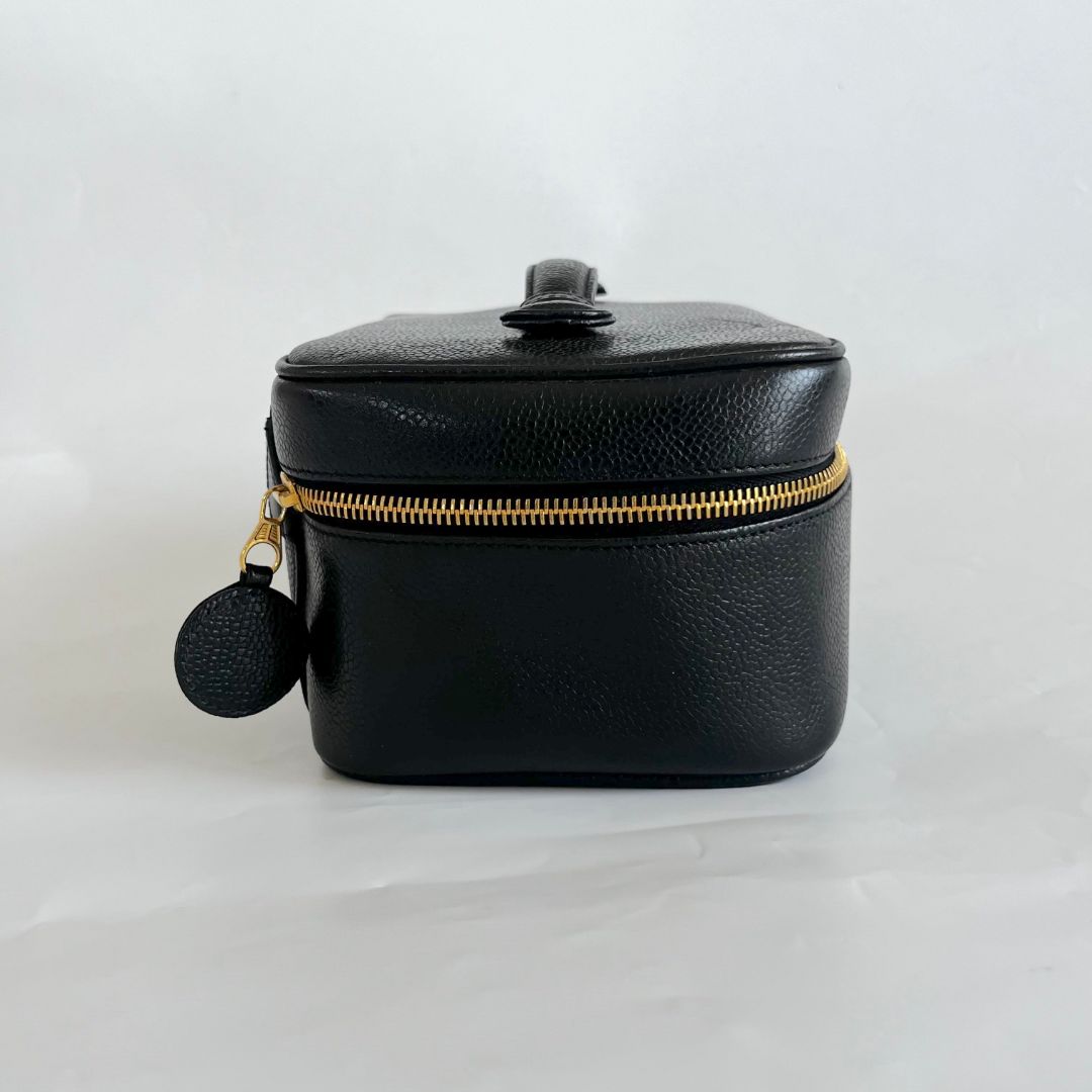 Chanel Black Caviar Leather Vanity Vintage Top Handle Bag