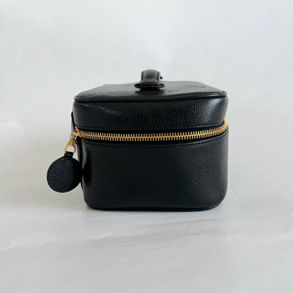 Chanel Black Caviar Leather Vanity Vintage Top Handle Bag