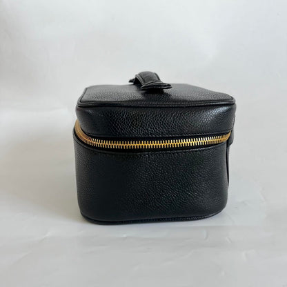 Chanel Black Caviar Leather Vanity Vintage Top Handle Bag