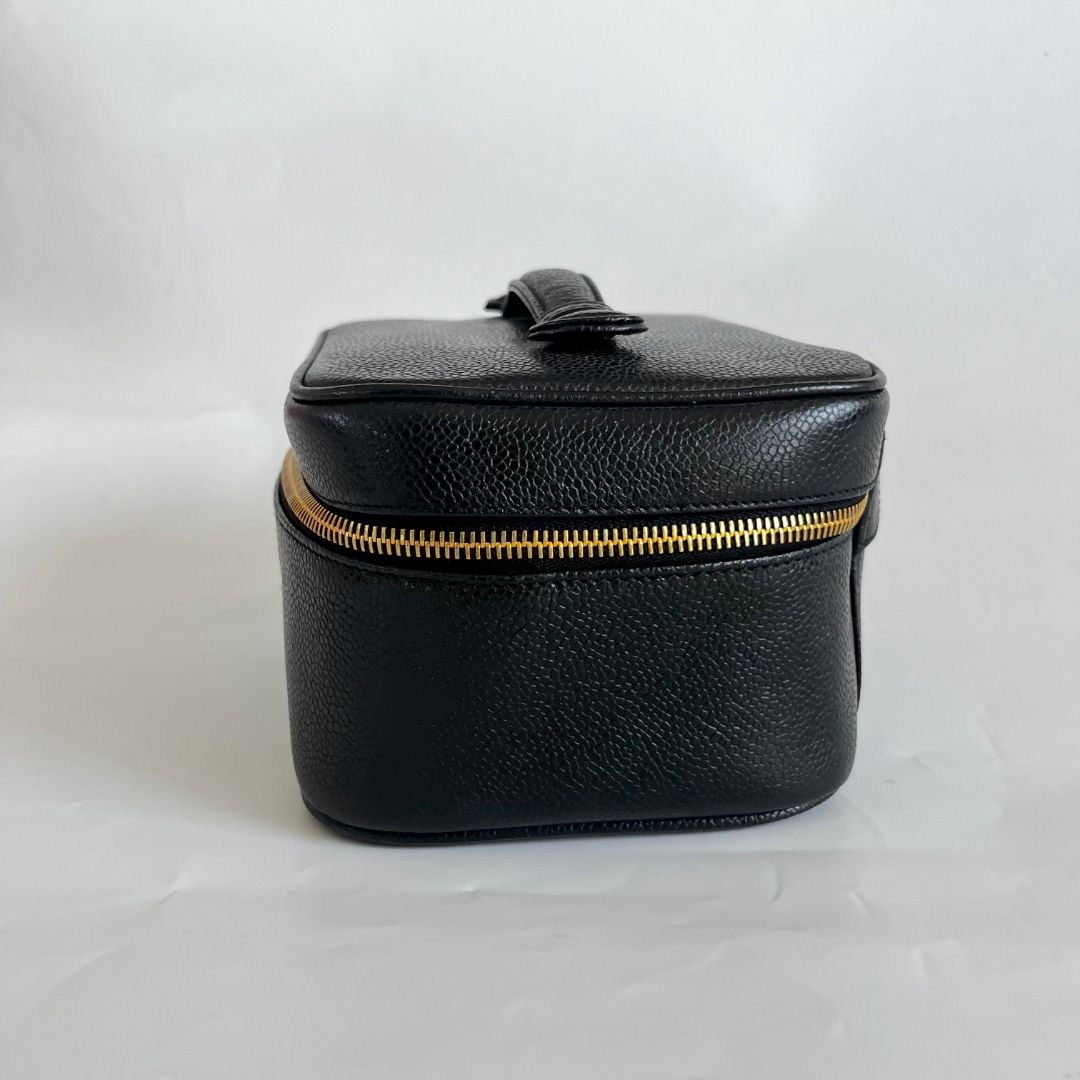 Chanel Black Caviar Leather Vanity Vintage Top Handle Bag