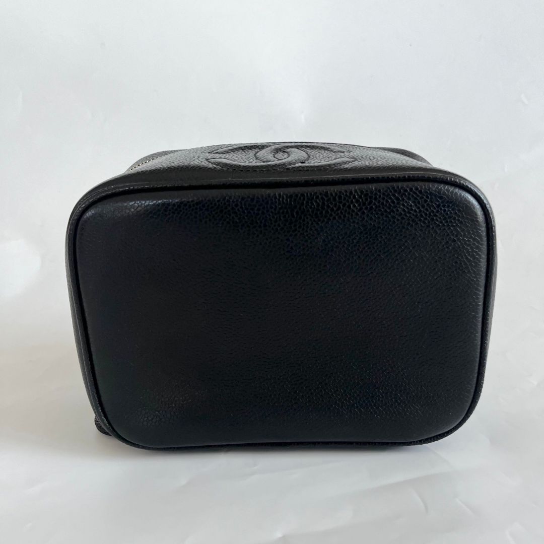 Chanel Black Caviar Leather Vanity Vintage Top Handle Bag