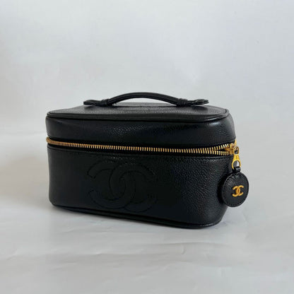 Chanel Black Caviar Leather Vanity Vintage Top Handle Bag