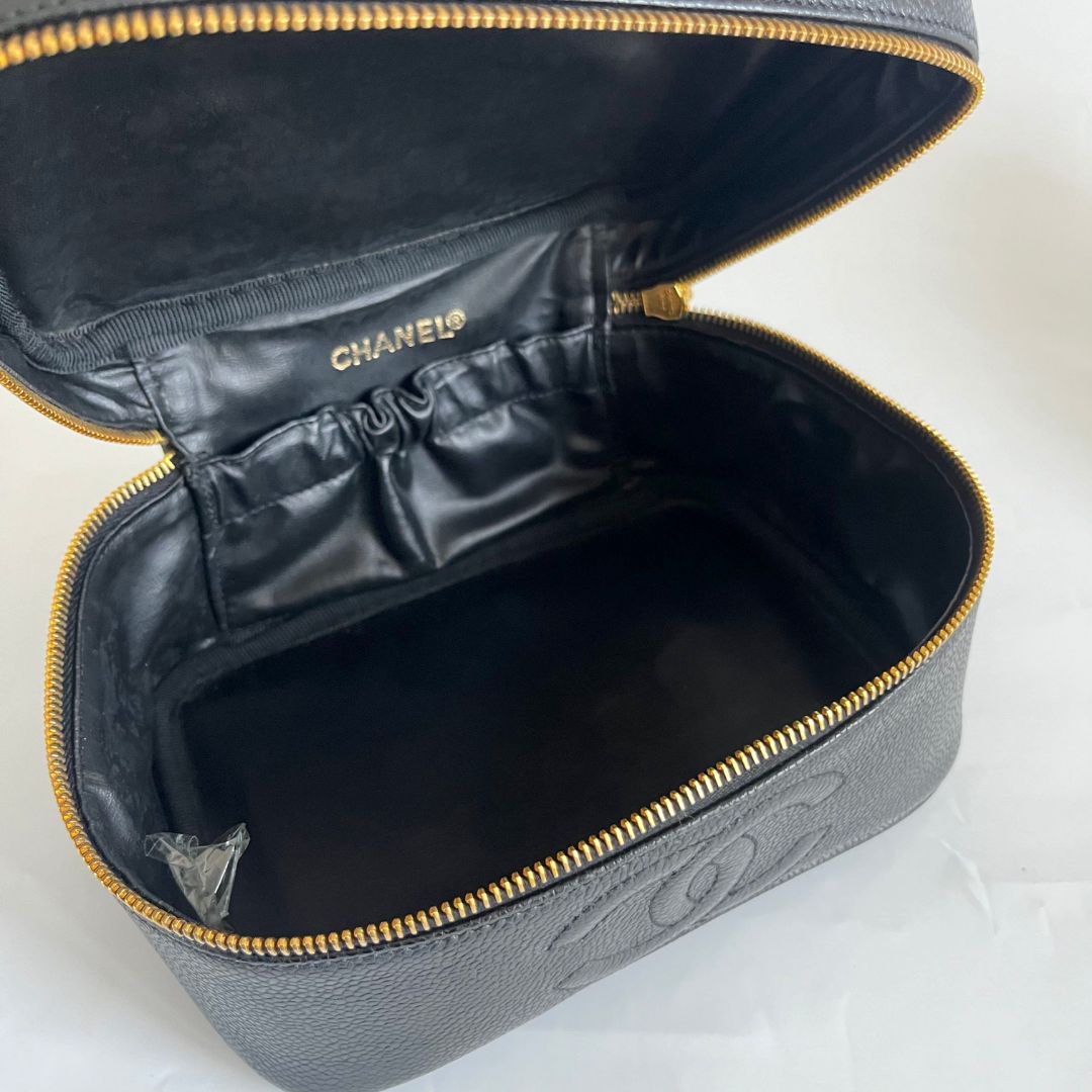 Chanel Black Caviar Leather Vanity Vintage Top Handle Bag