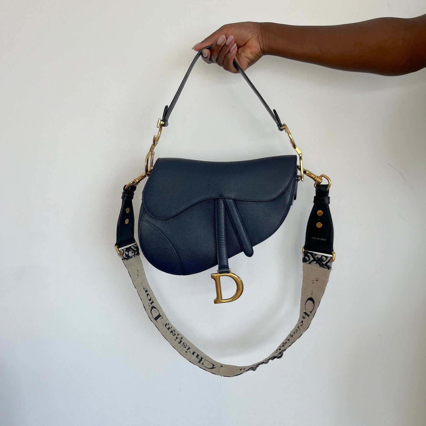 Dior navy blue leather saddle bag with crossbody strap