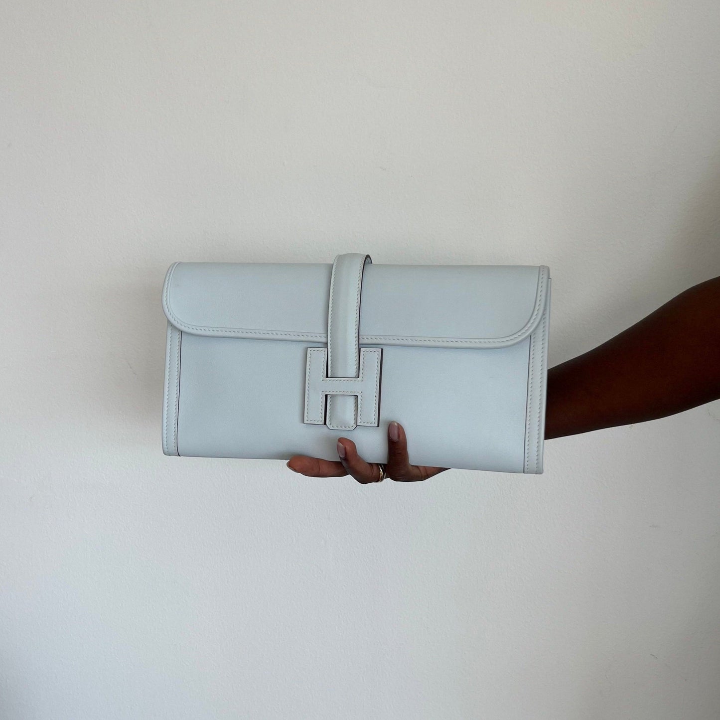 Hermès H Ice blue Jige Leather Clutch